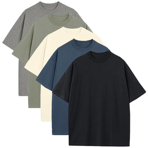 5-Pack Men's Oversized Heavyweight Cotton Crew Neck Short Sleeve Tshirts Loose Fit Tops (S-3XL) view 1
