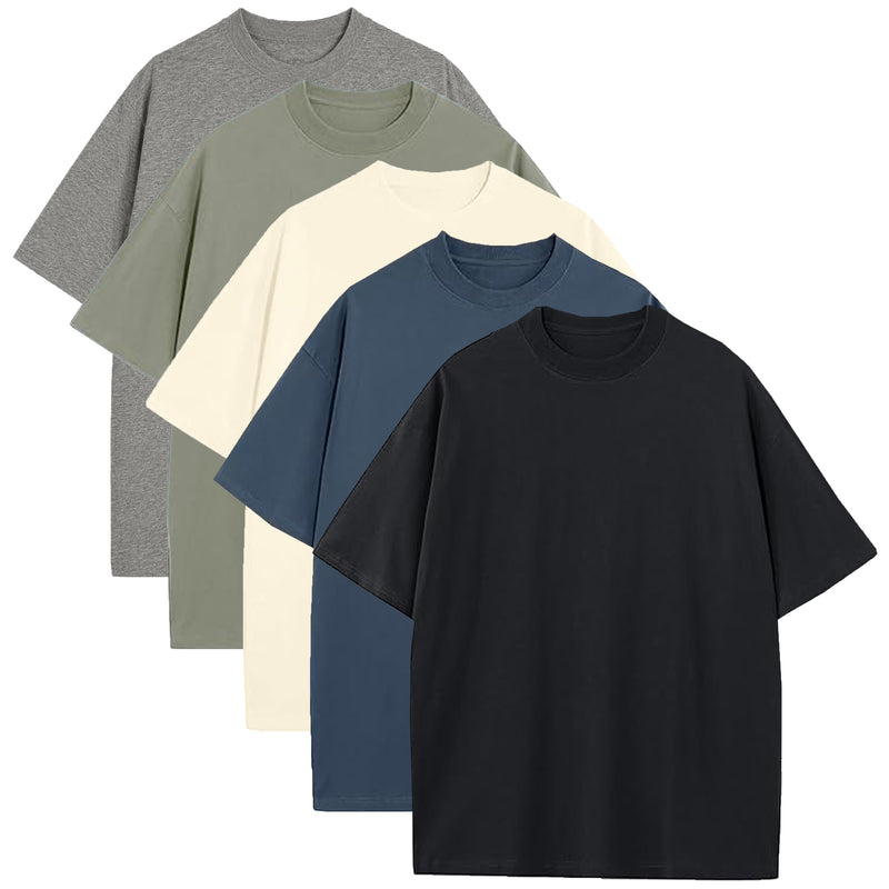 5-Pack Men's Oversized Heavyweight Cotton Crew Neck Short Sleeve Tshirts Loose Fit Tops Tees