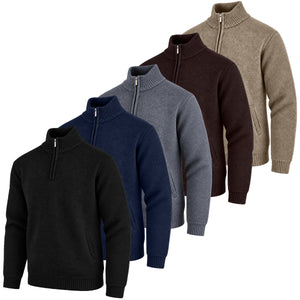Men's Quarter Zip Knit Sweater Velour Fleece Lined Warm Casual Pullover (S-2XL)
