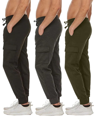 3-Pack Men's Slim Fit Fleece Jogger Sweatpants with Velcro Cargo Pockets (S-2XL) view 6