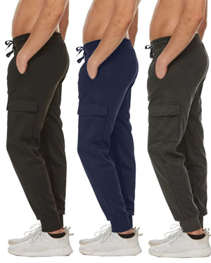 3-Pack Men's Slim Fit Fleece Jogger Sweatpants with Velcro Cargo Pockets (S-2XL) view 4