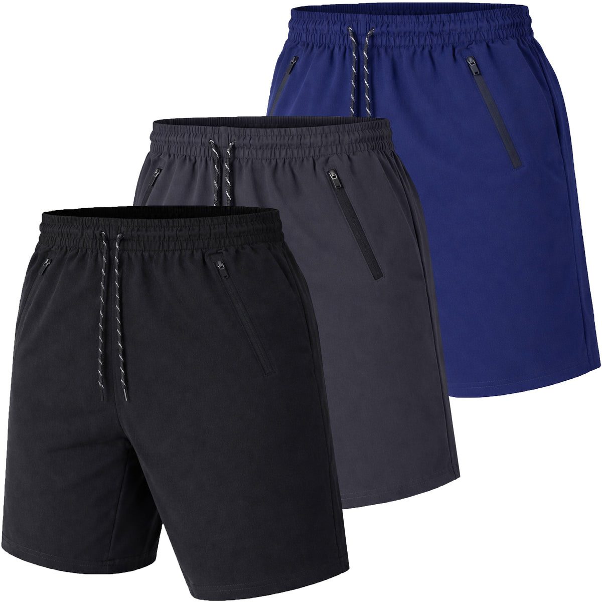 Men's 3-Pack Performance Training Shorts With Zipper Pockets (Sizes, S to 2XL)