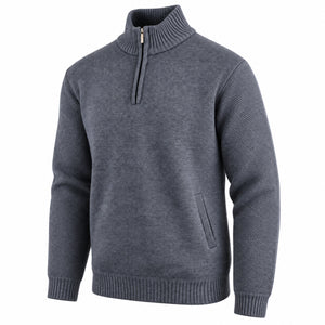 Men's Quarter Zip Knit Sweater Velour Fleece Lined Warm Casual Pullover (S-2XL)