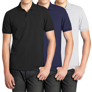 3-Pack Men’s Short Sleeve Pique Polo Shirt with Ribbed Collar and Breathable Cotton-Blend Fabric (S-3XL) view 6