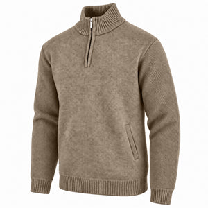 Men's Quarter Zip Knit Sweater Velour Fleece Lined Warm Casual Pullover (S-2XL)