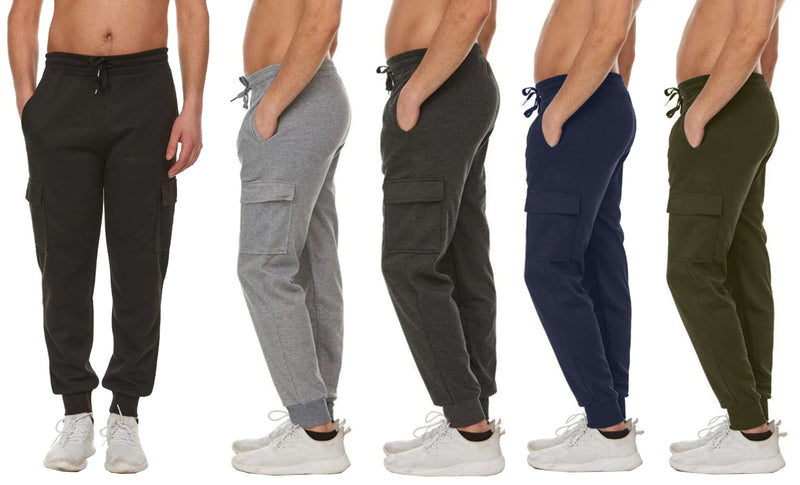 3-Pack Men's Slim Fit Fleece Jogger Sweatpants with Velcro Cargo Pockets (S-2XL)