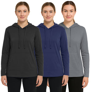 Women's 3-Pack Loose Fit Lightweight Long Sleeve Pullover Lounge Hoodi view 3