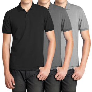 3-Pack Men’s Short Sleeve Pique Polo Shirt with Ribbed Collar and Breathable Cotton-Blend Fabric (S-3XL) view 5