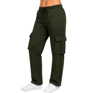 Women's Loose Fit Open Bottom Fleece Jogger Sweatpants with Velcro Cargo Pockets (S-5XL) view 6