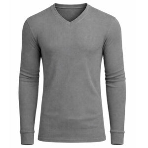 Men’s Long Sleeve Waffle Knit Thermal Shirt – V-Neck, Modern Fit, Warm Layering Top view 3