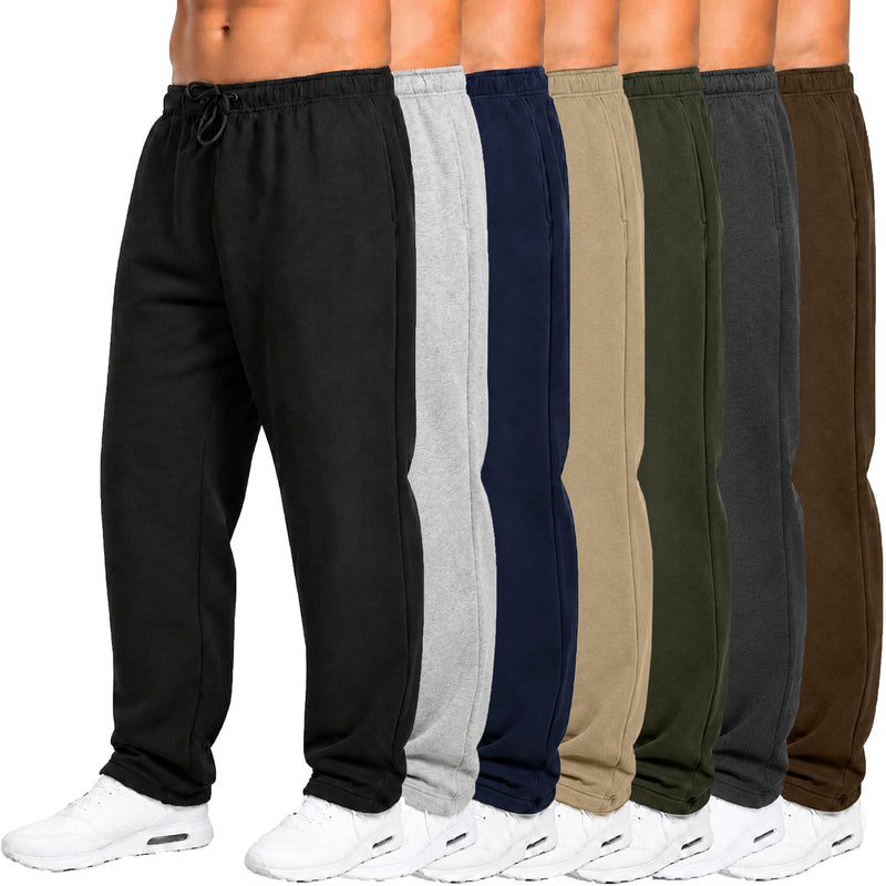 Mens Fleece Lined Open Bottom Sweatpants With Pockets, Workout Joggers Casual
