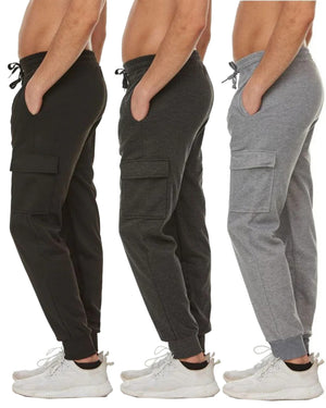 3-Pack Men's Slim Fit Fleece Jogger Sweatpants with Velcro Cargo Pockets (S-2XL) view 3
