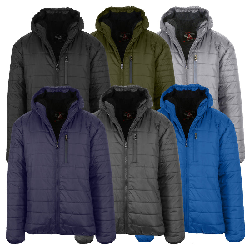 Mens Sherpa-Lined Hooded Puffer Jacket (Sizes, S to 2XL)