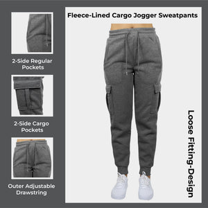 3-Pack Women's Loose Fit Fleece Jogger Sweatpants with Velcro Cargo Pockets (S-2XL) view 3