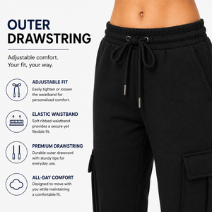 3-Pack Women’s Relaxed Fit Open Bottom Fleece Cargo Sweatpants with Velcro Pockets view 2