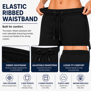 3-Pack Women’s Relaxed Fit Open Bottom Fleece Cargo Sweatpants with Velcro Pockets view 3