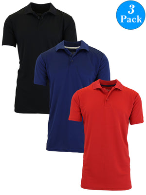 3-Pack Men's Short Sleeve Polo Shirts – Moisture-Wicking, Stretch Knit, Tagless, Regular Fit for All-Day Comfort view 5