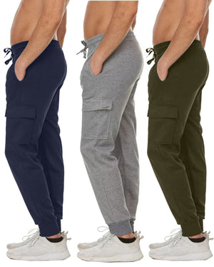 3-Pack Men's Slim Fit Fleece Jogger Sweatpants with Velcro Cargo Pockets (S-2XL) view 5