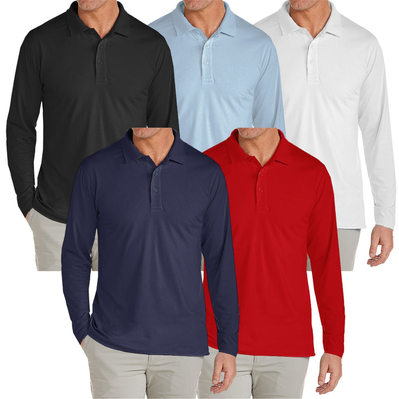 Mens Long Sleeve Stretch Pique Polo Shirt (S-2XL)
