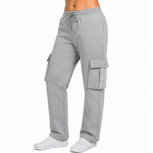 Women's Loose Fit Open Bottom Fleece Jogger Sweatpants with Velcro Cargo Pockets (S-5XL) view 4