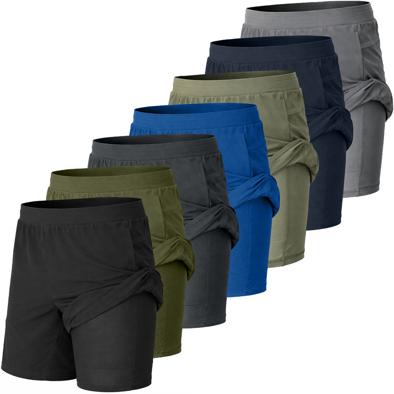 3-Pack Men's 2 in 1 Stretch Active Quick Dry Gym Running Shorts With Liner