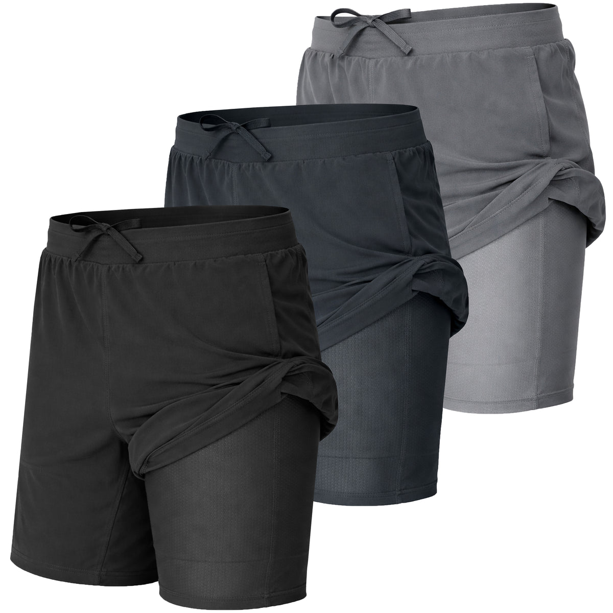3-Pack Men's 2 in 1 Stretch Active Quick Dry Gym Running Shorts With Liner
