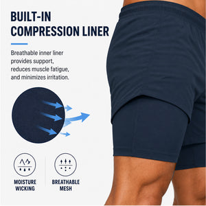 Men’s 2-in-1 Athletic Gym Shorts with Liner – Quick Dry, Stretch Workout Running Shorts view 4