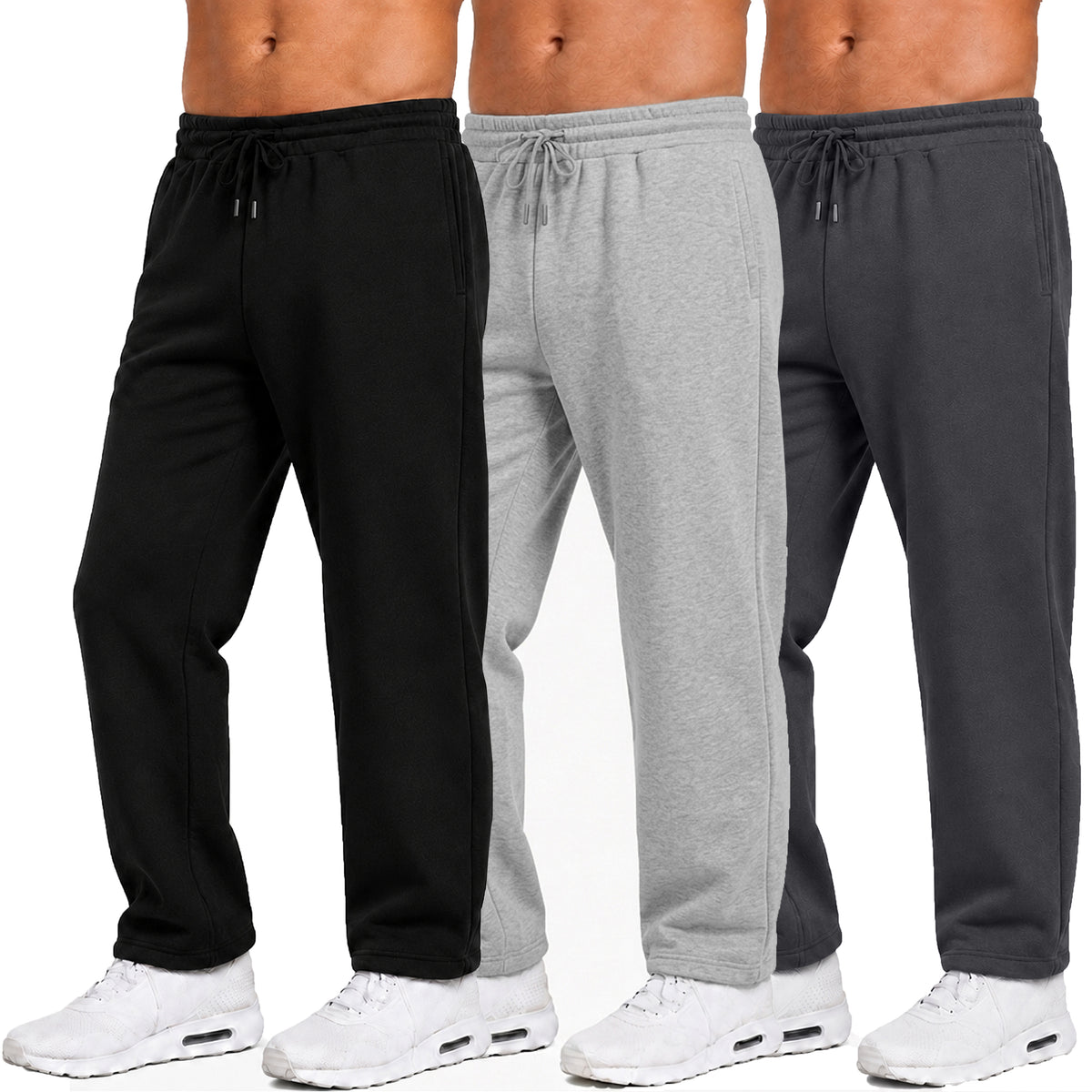 3-Pack Men's Heavyweight Fleece Sweatpants with Open Bottom