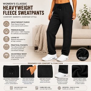Women's Loose Fit  Classic Heavyweight Fleece Sweatpants with Open Bottom (S-3XL) view 2