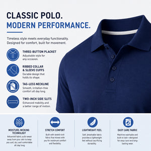 5-Pack Men's Short Sleeve Polo Shirts – Moisture-Wicking, Stretch Knit, Tagless, Regular Fit for All-Day Comfort view 4