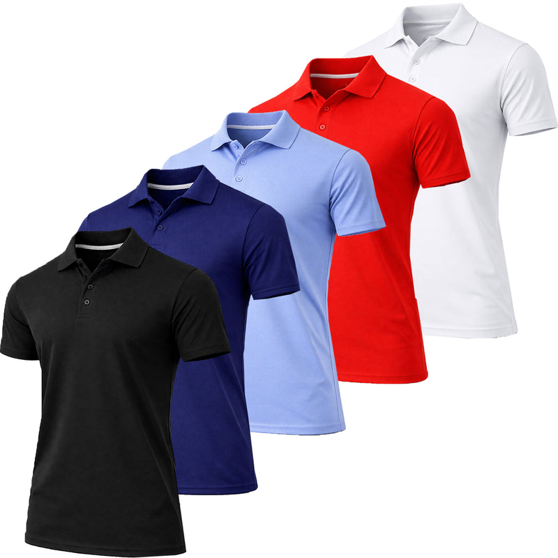 5-Pack Men's Short Sleeve Polo Shirts – Moisture-Wicking, Stretch Knit, Tagless, Regular Fit for All-Day Comfort