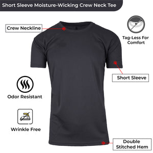 5-Pack Men's Short Sleeve Moisture-Wicking Quick Dry Performance Crew Neck Tee (S-2XL) view 3