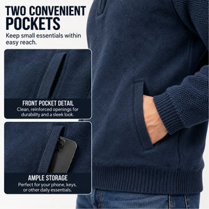 Men's Quarter Zip Knit Sweater Velour Fleece Lined Warm Casual Pullover (S-2XL)