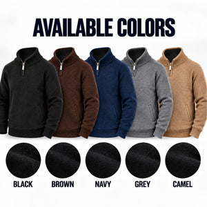 Men's Quarter Zip Knit Sweater Velour Fleece Lined Warm Casual Pullover (S-2XL)