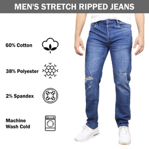 Men's Stretch Ripped Jeans - Authentic Denim Look with Flexibility & Comfort (Sizes: 30-42) view 4