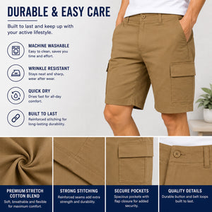 Men’s 3-Pack Super Stretch Cargo Shorts with Button Closure and Zipper Pockets (Sizes: 30-42) view 3