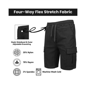 5-Pack Men’s Flex Cargo Shorts with Elastic Waistband and Drawstring – Comfortable Fit with 6 Pockets and Stretch Fabric (S-2XL) view 3