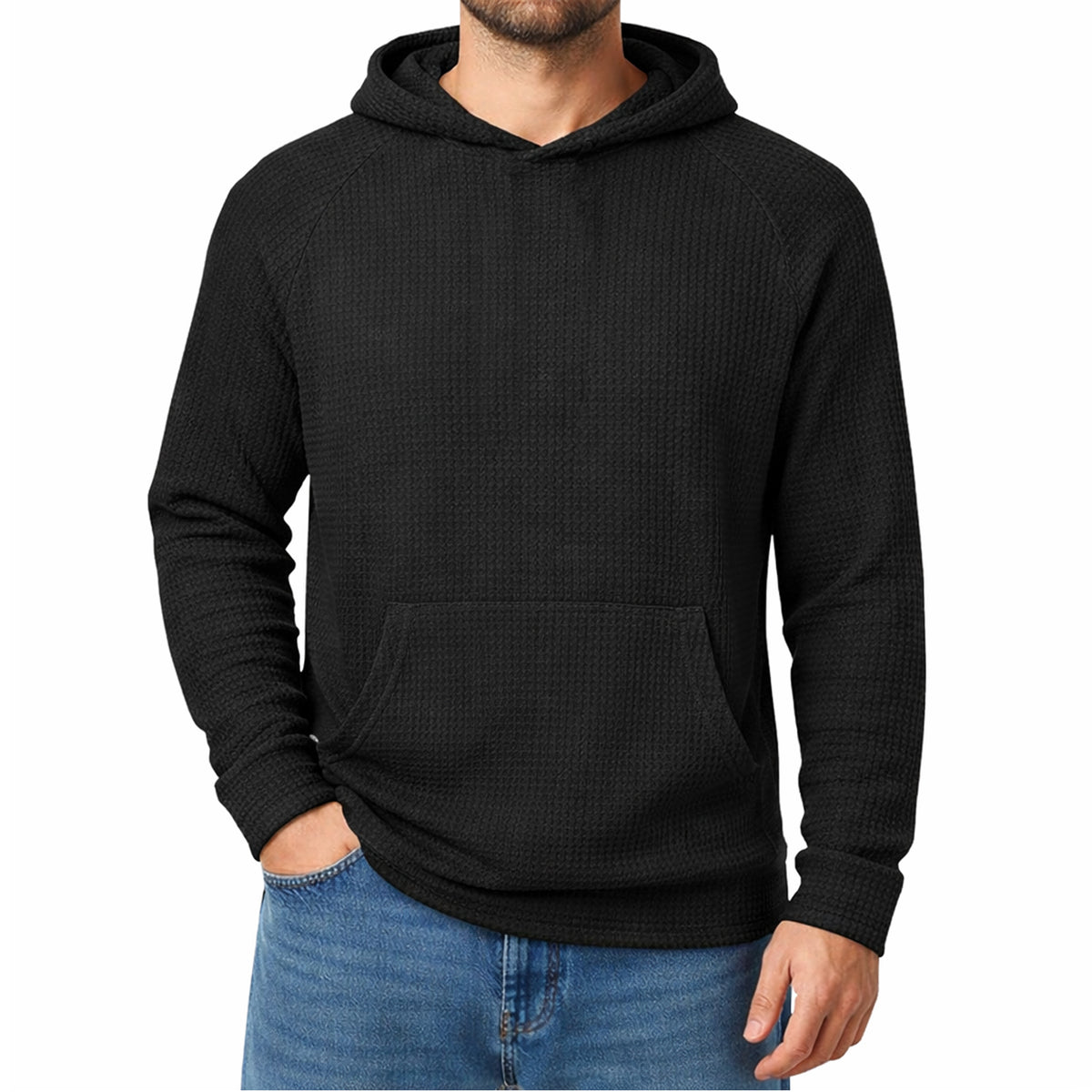 Men's Waffle Knit Thermal Pullover Hoodie (S-3XL)