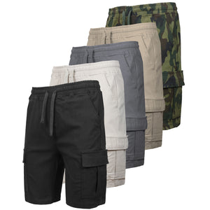 5-Pack Men’s Flex Cargo Shorts with Elastic Waistband and Drawstring – Comfortable Fit with 6 Pockets and Stretch Fabric (S-2XL) view 1