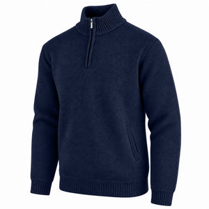 Men's Quarter Zip Knit Sweater Velour Fleece Lined Warm Casual Pullover (S-2XL)