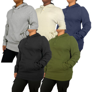 Womens Waffle Knit Thermal Pullover Hoodie (S-3XL) view 1