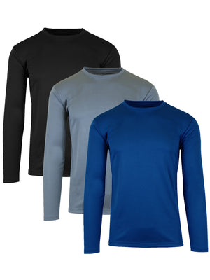 3-Pack Men's Long Sleeve Moisture-Wicking Crew Neck Tees – Quick Dry, Odor Resistant, Wrinkle-Free Active Shirts view 6