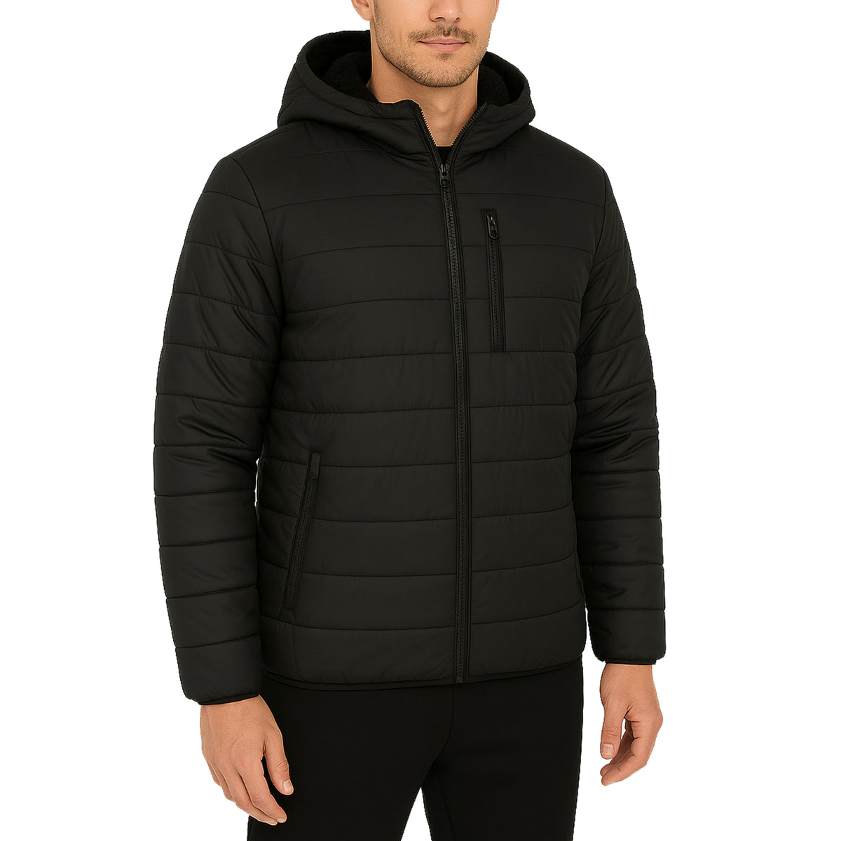 Mens Sherpa-Lined Hooded Puffer Jacket (Sizes, S to 2XL)