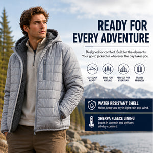 Mens Sherpa-Lined Hooded Puffer Jacket (Sizes, S to 2XL) view 4