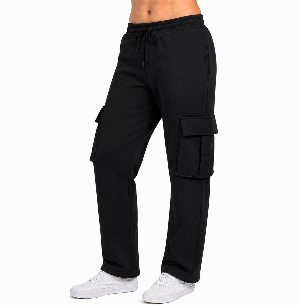 Women's Loose Fit Open Bottom Fleece Jogger Sweatpants with Velcro Cargo Pockets (S-5XL)