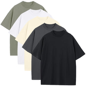 5-Pack Men's Oversized Heavyweight Cotton Crew Neck Short Sleeve Tshirts Loose Fit Tops Tees