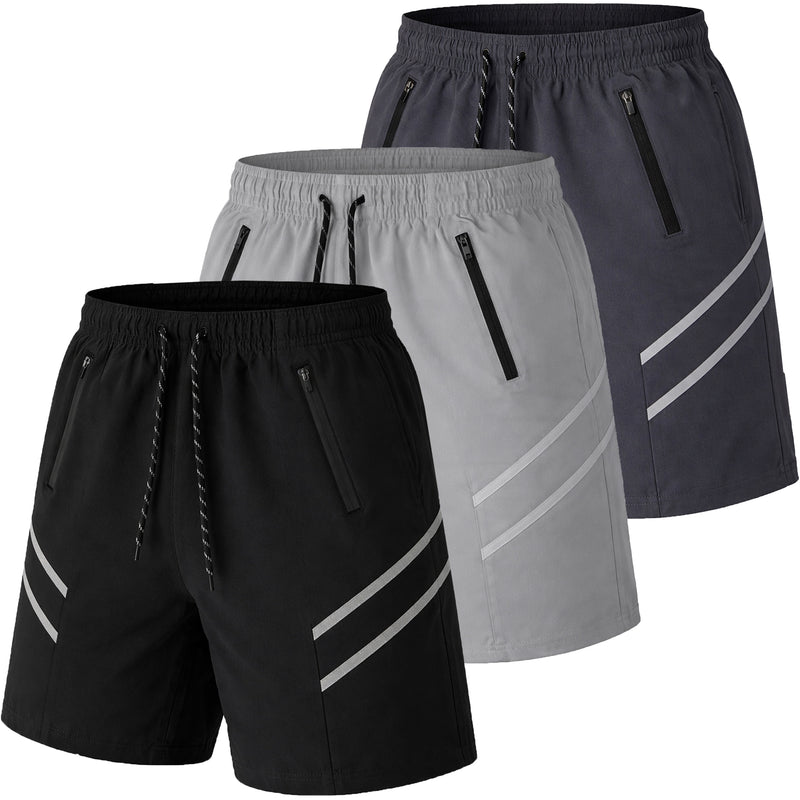 Men's 3-Pack Performance Training Shorts With Zipper Pockets (Sizes, S to 2XL)
