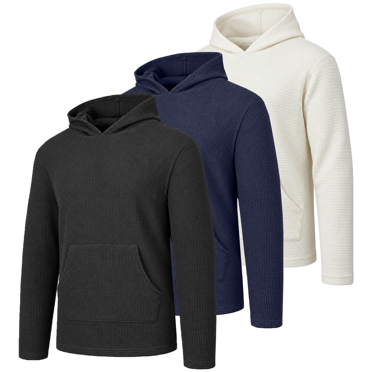 3-Pack Men's Waffle Knit Thermal Pullover Hoodie (S-3XL)