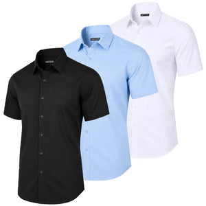 3-Pack Mens Short Sleeve Slim-Fit Design Dress Shirts (S-3XL) view 1