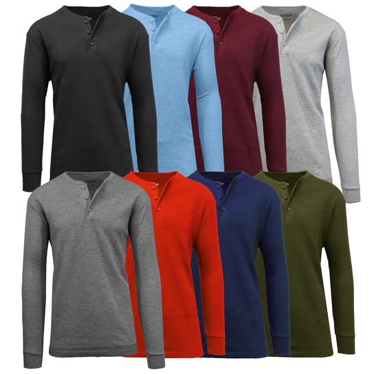 Mens Long Sleeve Henley Thermal Tee (S-3XL)